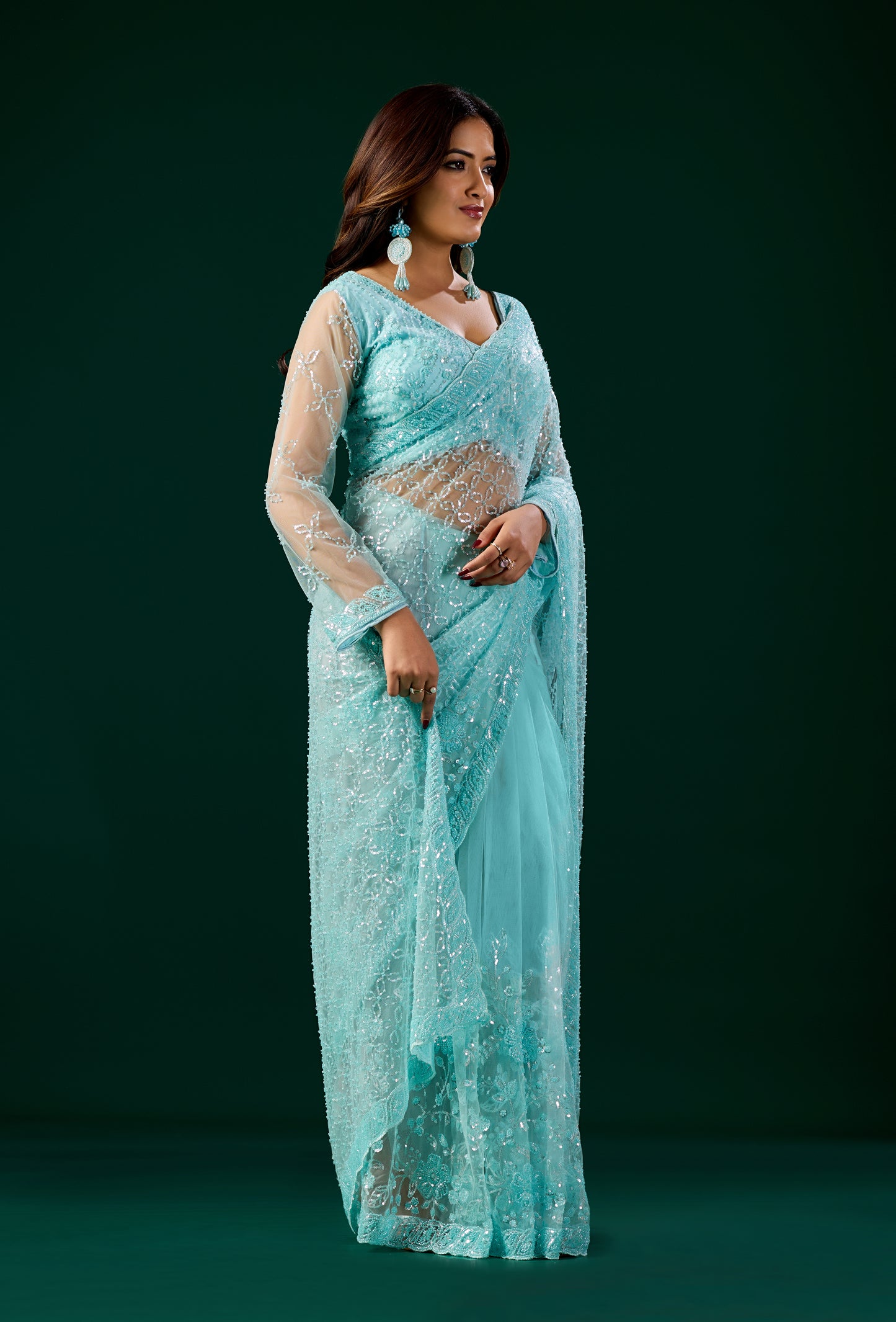Styalish Net Heavy Cutdana Embroidered Blue Saree (Deepika)