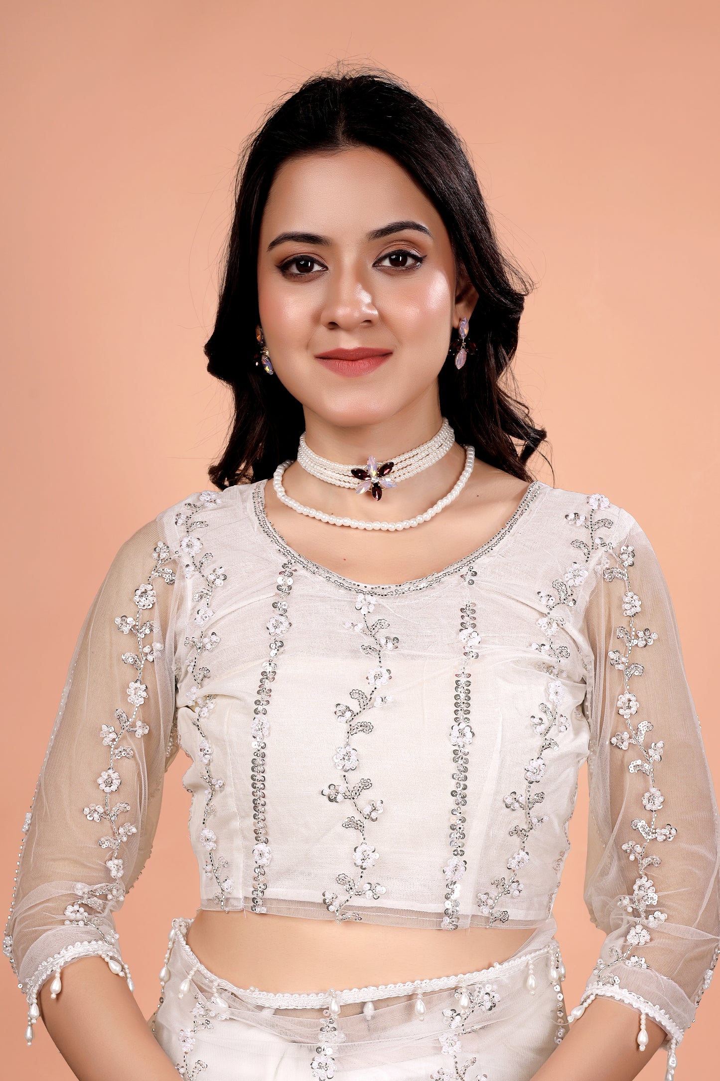 Tamannaah White Net Saree With Cutdana work