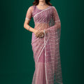 Latkan Purple Net  Saree with Cutdana Work | Unstitched Blouse