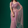 Latkan Purple Net  Saree with Cutdana Work | Unstitched Blouse