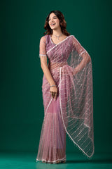 Latkan Purple Net  Saree with Cutdana Work