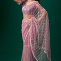 Latkan Purple Net  Saree with Cutdana Work | Unstitched Blouse