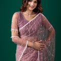 Latkan Purple Net  Saree with Cutdana Work | Unstitched Blouse