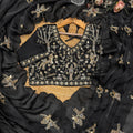 Premium Black Fendy Silk Saree with Rose Gold Handwork embroidery