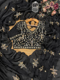 Premium Black Fendy Silk Saree with Rose Gold Handwork embroidery