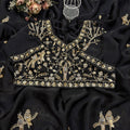 Premium Black Fendy Silk Saree with Rose Gold Handwork embroidery