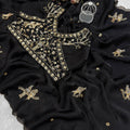 Premium Black Fendy Silk Saree with Rose Gold Handwork embroidery