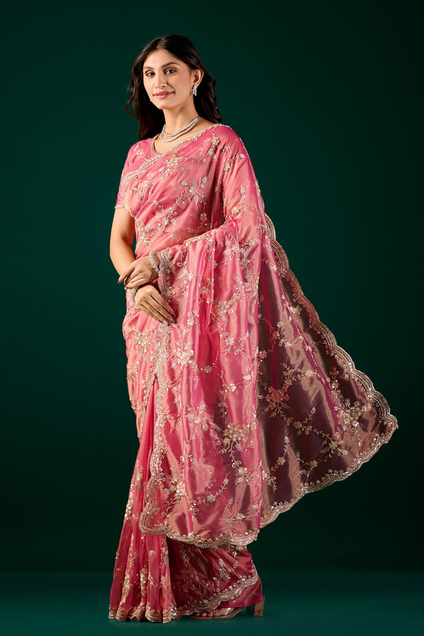 Premium Silk Saree with Heavy Floral Cutdana Work (Madhuri)