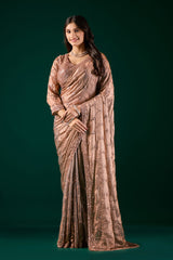 Rashmika Luxury Silk Rose Gold Cutdana Work Gold Saree