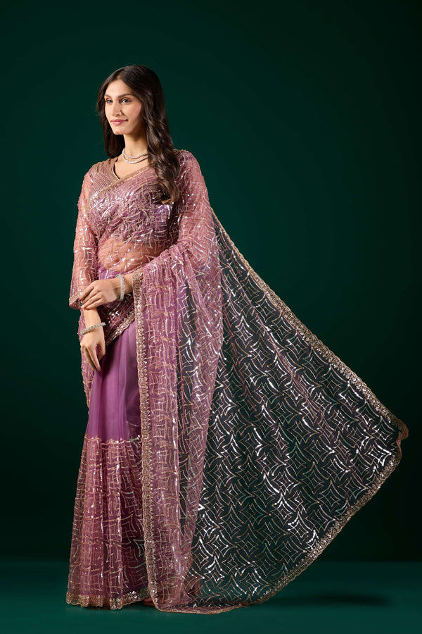 Styalish Net  Heavy Cutdana Embroidered Purple Saree (Katrina)