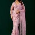 Styalish Net  Heavy Cutdana Embroidered Pink Saree (Deepika)