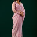 Styalish Net  Heavy Cutdana Embroidered Pink Saree (Deepika)
