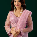 Styalish Net  Heavy Cutdana Embroidered Pink Saree (Deepika)