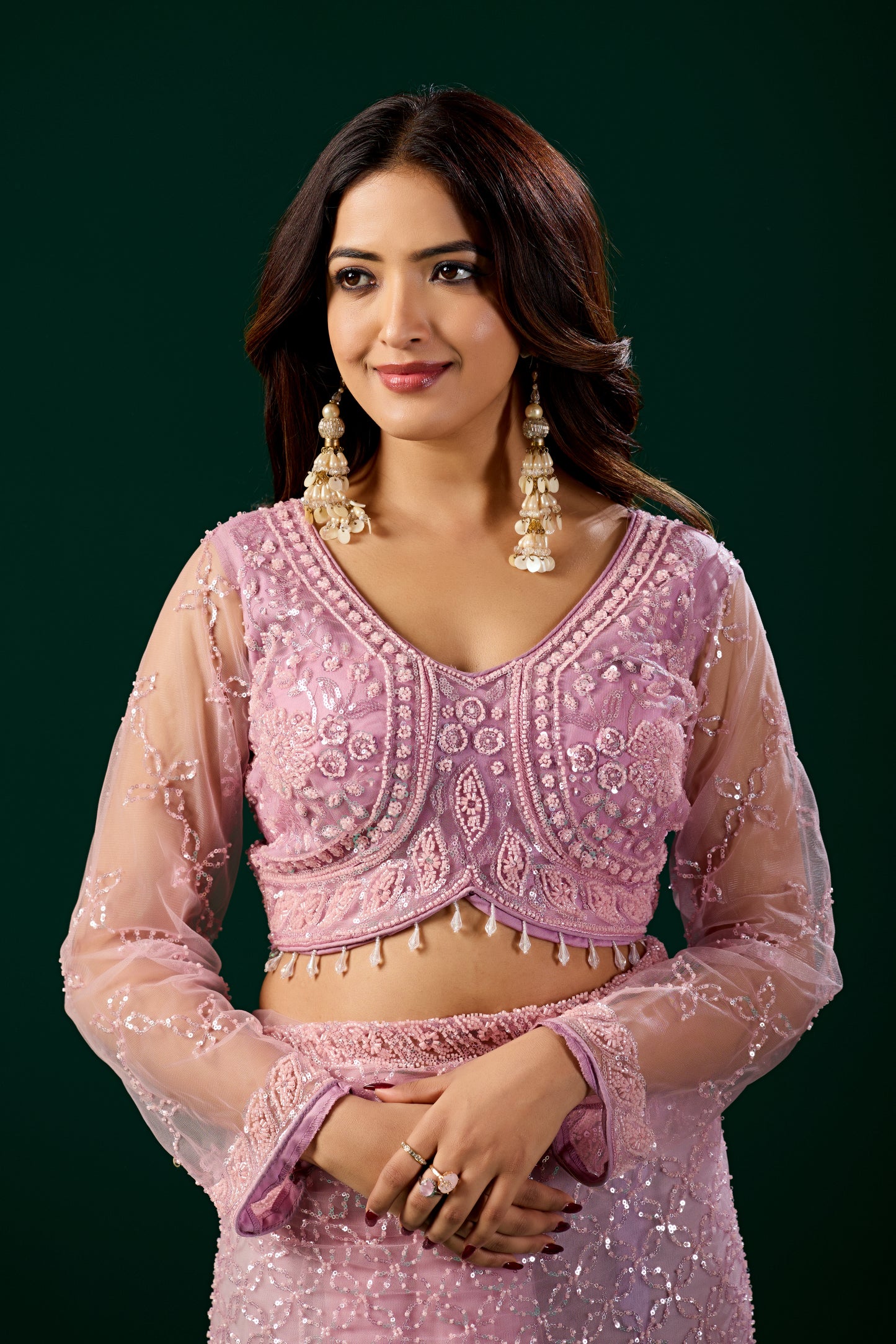 Styalish Net  Heavy Cutdana Embroidered Pink Saree (Deepika)