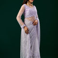 Styalish Net  Heavy Cutdana Embroidered Purple Saree (Deepika)