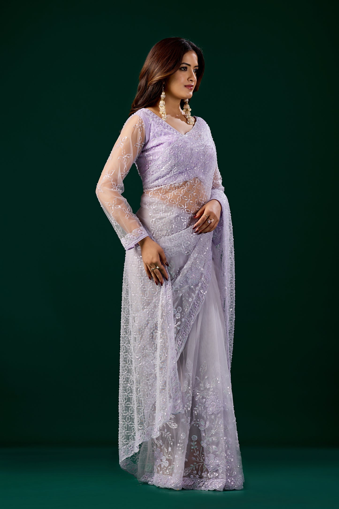 Styalish Net  Heavy Cutdana Embroidered Purple Saree (Deepika)