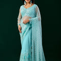 Styalish Net  Heavy Cutdana Embroidered Blue Saree (Deepika)
