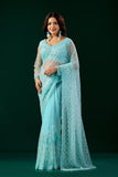 Styalish Net  Heavy Cutdana Embroidered Blue Saree (Deepika)