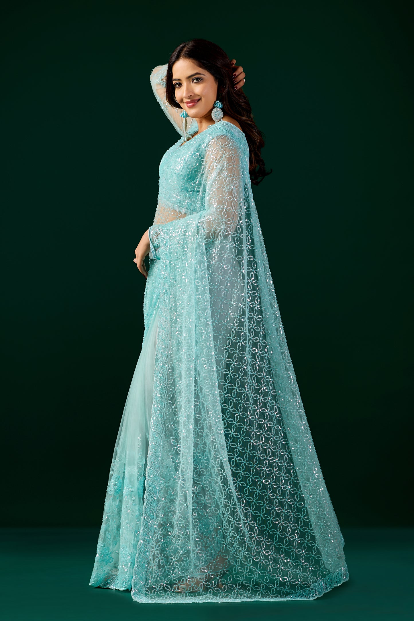 Styalish Net  Heavy Cutdana Embroidered Blue Saree (Deepika)