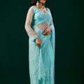 Styalish Net  Heavy Cutdana Embroidered Blue Saree (Deepika)