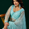 Styalish Net  Heavy Cutdana Embroidered Blue Saree (Deepika)