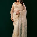 Styalish Net  Heavy Cutdana Embroidered Cream Saree (Deepika)