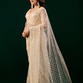 Styalish Net  Heavy Cutdana Embroidered Cream Saree (Deepika)