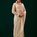 Styalish Net  Heavy Cutdana Embroidered Cream Saree (Deepika)