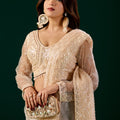 Styalish Net  Heavy Cutdana Embroidered Cream Saree (Deepika)