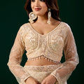 Styalish Net  Heavy Cutdana Embroidered Cream Saree (Deepika)