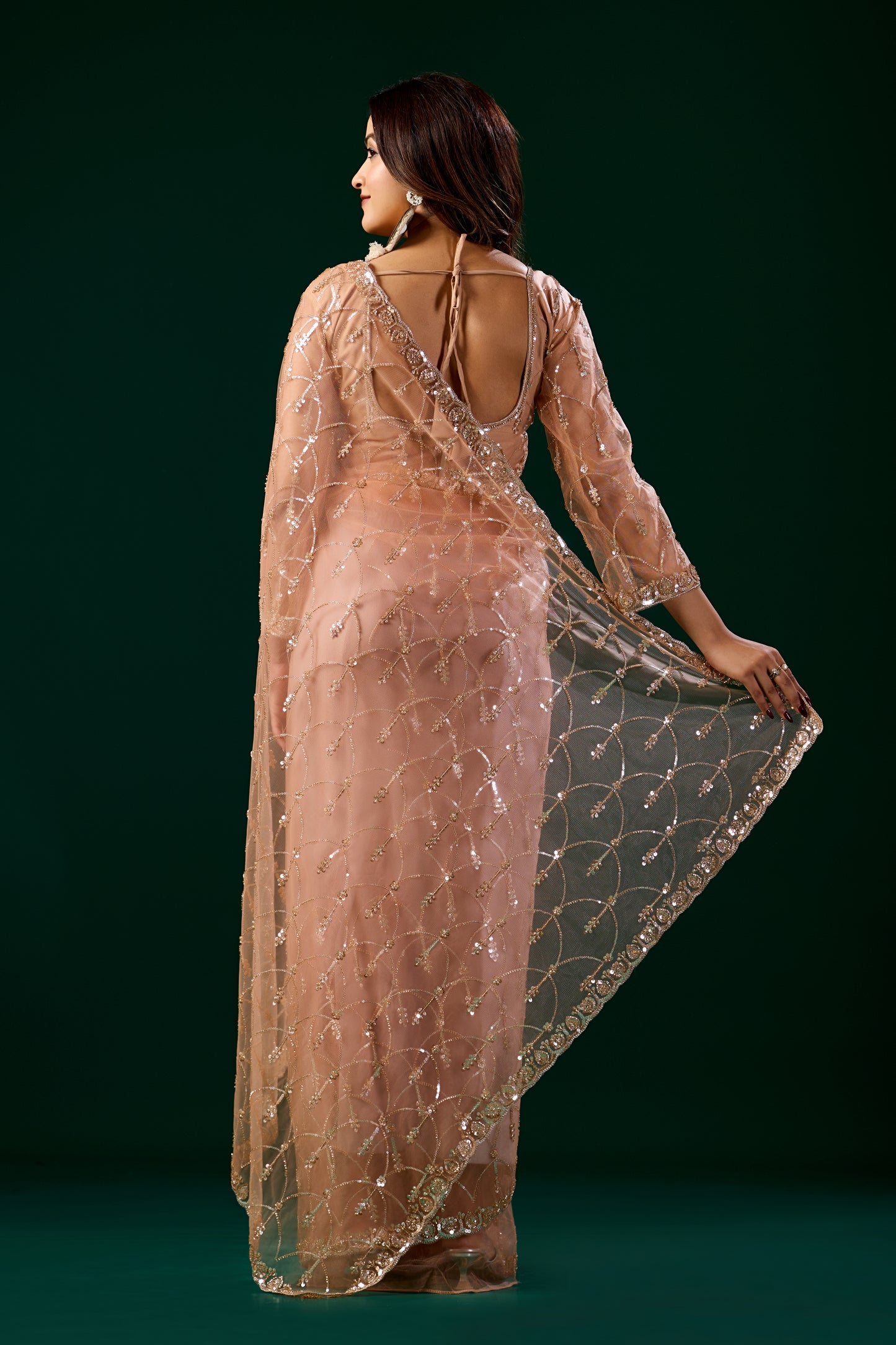 Styalish Net  Heavy Cutdana Embroidered Orange Saree (Rasha)