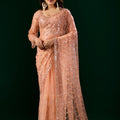 Styalish Net  Heavy Cutdana Embroidered Orange Saree (Rasha)
