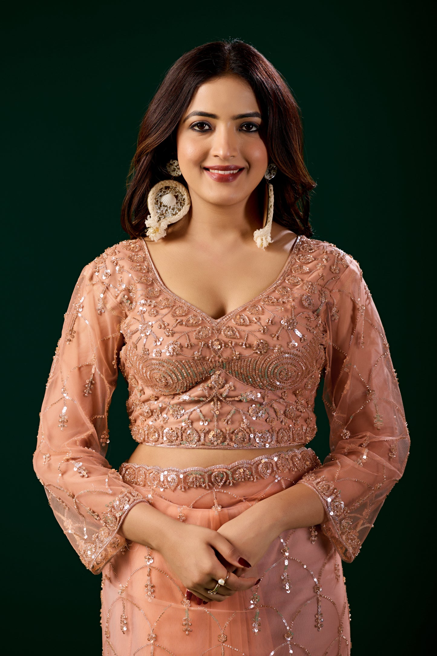 Styalish Net  Heavy Cutdana Embroidered Orange Saree (Rasha)