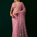 Styalish Net  Heavy Cutdana Embroidered Pink Saree (Kiara)