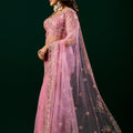 Styalish Net  Heavy Cutdana Embroidered Pink Saree (Kiara)