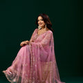 Styalish Net  Heavy Cutdana Embroidered Pink Saree (Kiara)