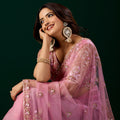 Styalish Net  Heavy Cutdana Embroidered Pink Saree (Kiara)