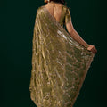 Premium Silk Mehndi Saree with Rose Gold Cutdana Work (Nakhrali)