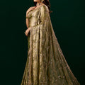 Premium Silk Mehndi Saree with Rose Gold Cutdana Work (Nakhrali)