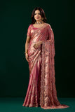 Premium Silk Pink Saree with Rose Gold Cutdana Work (Nakhrali)