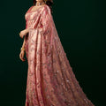 Premium Silk Pink Saree with Rose Gold Cutdana Work (Nakhrali)