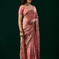 Premium Silk Pink Saree with Rose Gold Cutdana Work (Nakhrali)