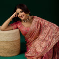 Premium Silk Pink Saree with Rose Gold Cutdana Work (Nakhrali)