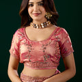 Premium Silk Pink Saree with Rose Gold Cutdana Work (Nakhrali)