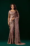 Premium Silk BROWN Saree with Rose Gold Cutdana Work (Nakhrali)