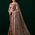 Premium Silk BROWN Saree with Rose Gold Cutdana Work (Nakhrali)