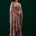 Premium Silk BROWN Saree with Rose Gold Cutdana Work (Nakhrali)