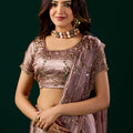 Premium Silk BROWN Saree with Rose Gold Cutdana Work (Nakhrali)