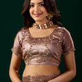 Premium Silk BROWN Saree with Rose Gold Cutdana Work (Nakhrali)