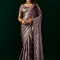 Premium Silk PURPLE LAVENDER Saree with Rose Gold Cutdana Work (Nakhrali)